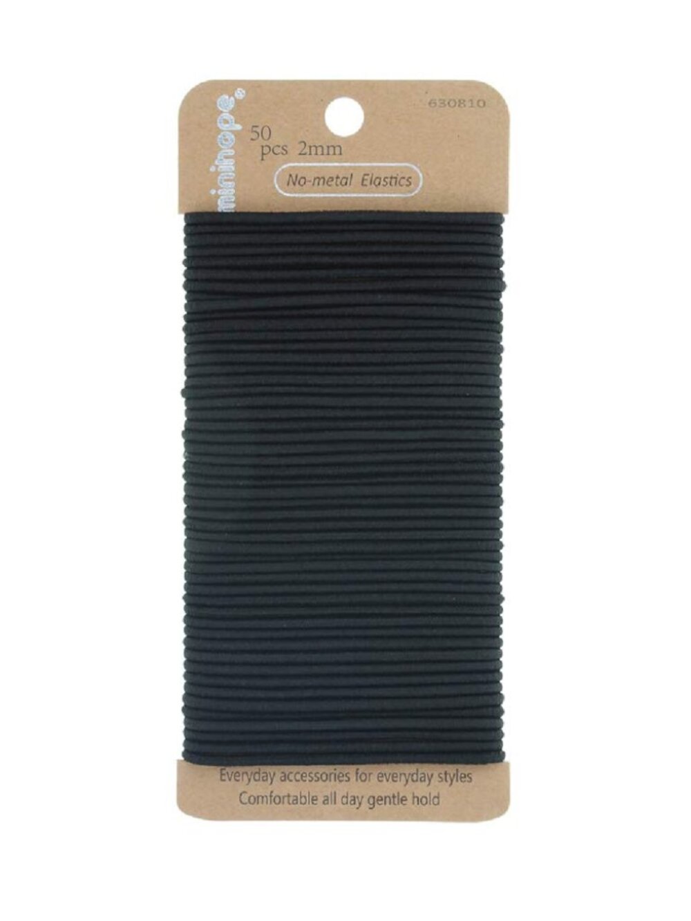 no-metal girls elastic hair ties, women's black elastics, 2mm Hair elastics 50 C